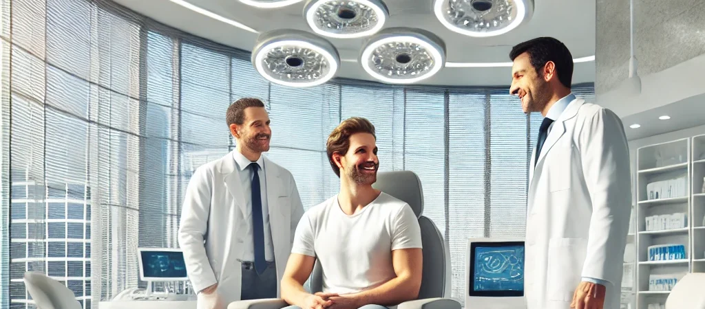 A-modern-high-end-hair-transplant-clinic-interior-in-Istanbul-Turkey.-The-setting-features-clean-minimalist-design-with-white-and-blue-color-tones